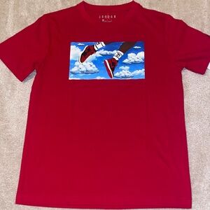 Jordan Red Short-Sleeve Graphic Tee with Blue Cloud Panel